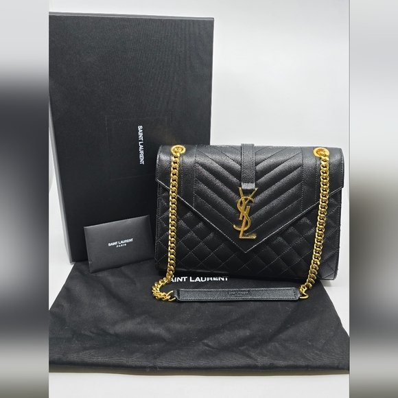 Yves Saint Laurent Handbags - YSL Medium Envelope Monogram Shoulder Bag in Quilted Grain De Poudre